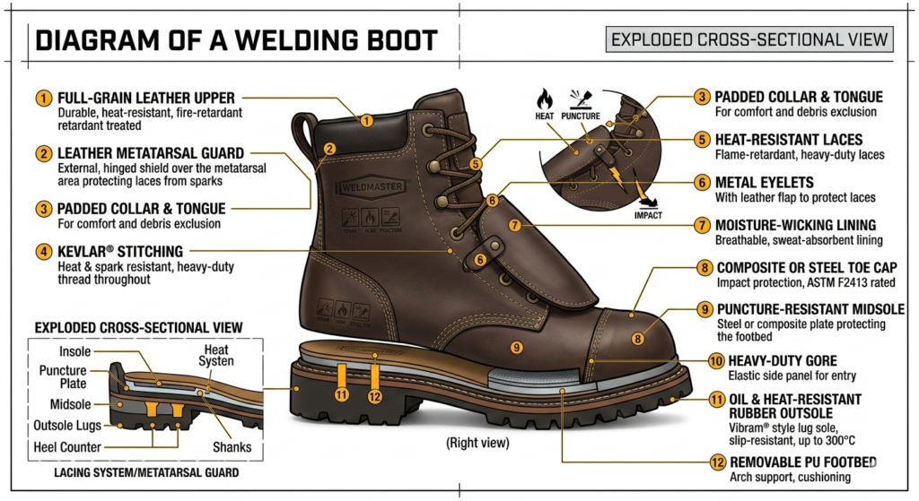 diagram of a welding boot